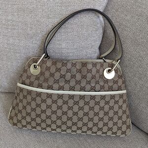 Gucci Tan & Brown Canvas w/Gold Hardware & Leather Trim